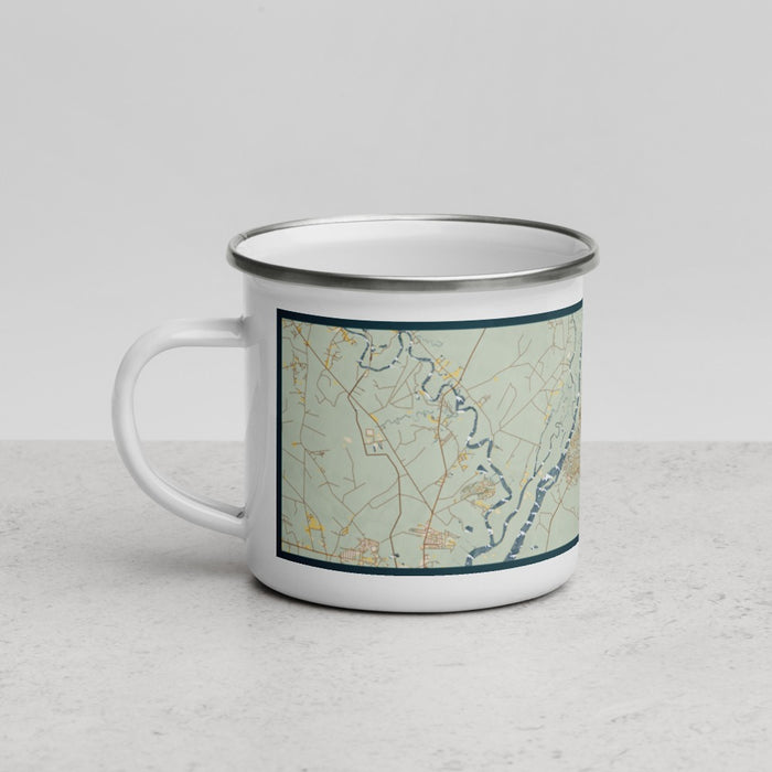 Left View Custom Pawleys Island South Carolina Map Enamel Mug in Woodblock