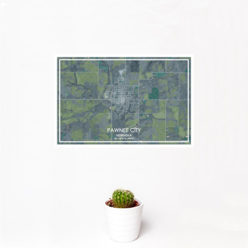 12x18 Pawnee City Nebraska Map Print Landscape Orientation in Afternoon Style With Small Cactus Plant in White Planter