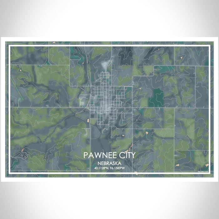 Pawnee City Nebraska Map Print Landscape Orientation in Afternoon Style With Shaded Background