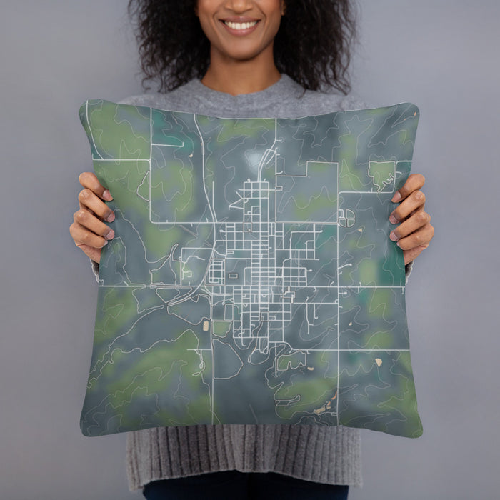 Person holding 18x18 Custom Pawnee City Nebraska Map Throw Pillow in Afternoon