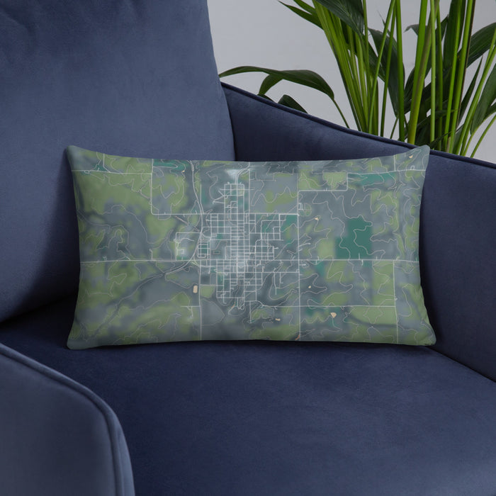 Custom Pawnee City Nebraska Map Throw Pillow in Afternoon on Blue Colored Chair