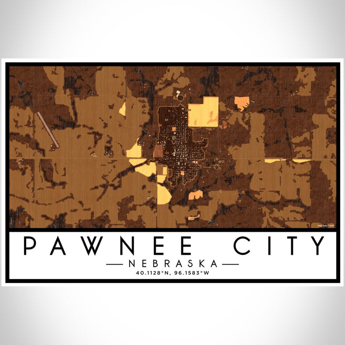 Pawnee City Nebraska Map Print Landscape Orientation in Ember Style With Shaded Background