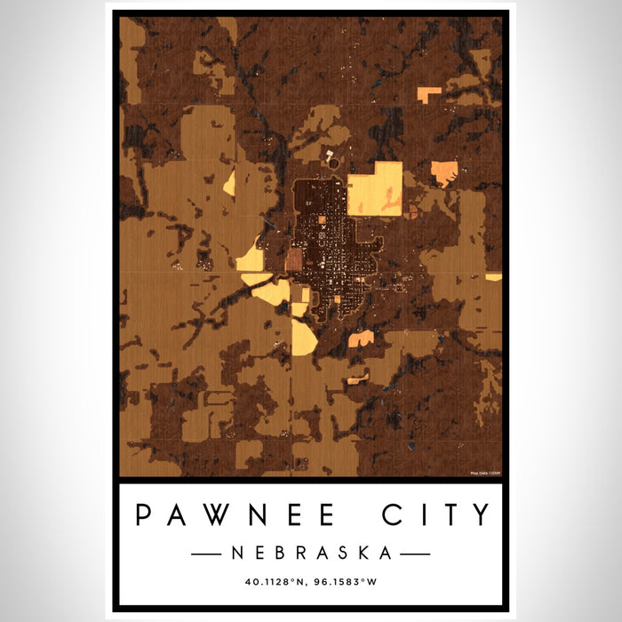 Pawnee City Nebraska Map Print Portrait Orientation in Ember Style With Shaded Background