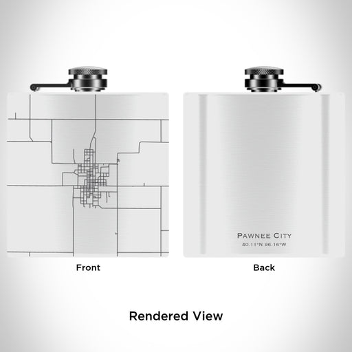 Rendered View of Pawnee City Nebraska Map Engraving on 6oz Stainless Steel Flask in White