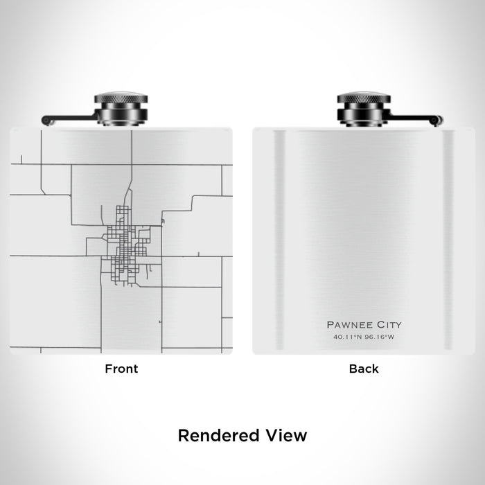 Rendered View of Pawnee City Nebraska Map Engraving on 6oz Stainless Steel Flask in White