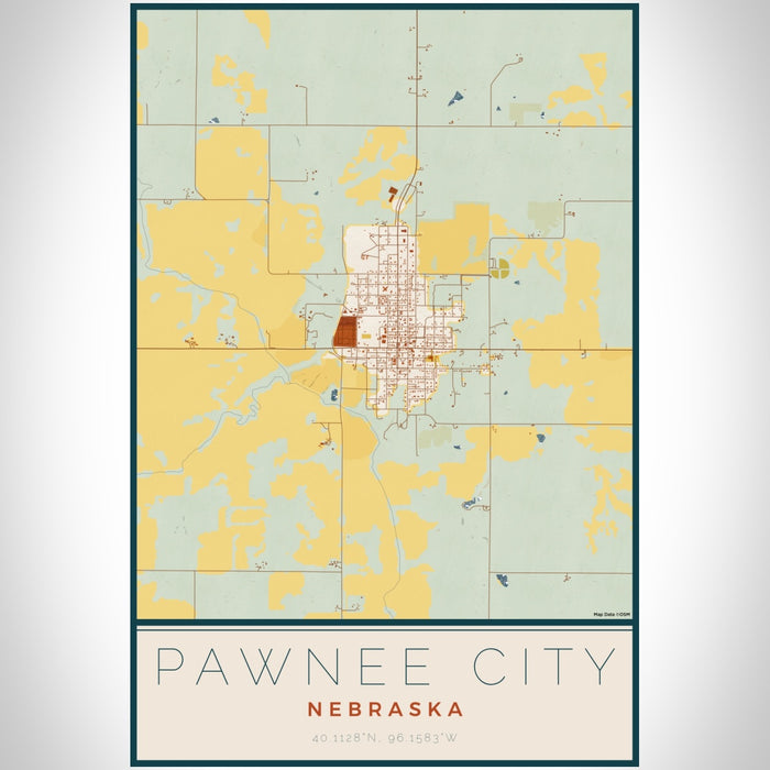 Pawnee City Nebraska Map Print Portrait Orientation in Woodblock Style With Shaded Background