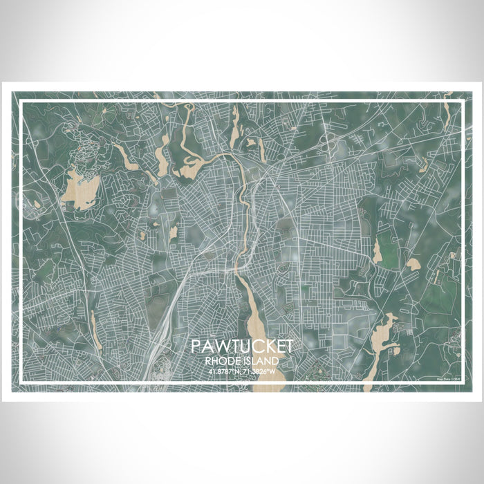 Pawtucket Rhode Island Map Print Landscape Orientation in Afternoon Style With Shaded Background