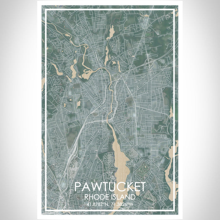Pawtucket Rhode Island Map Print Portrait Orientation in Afternoon Style With Shaded Background