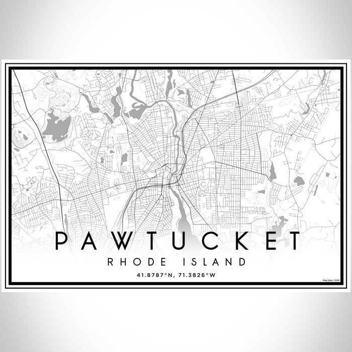 Pawtucket Rhode Island Map Print Landscape Orientation in Classic Style With Shaded Background