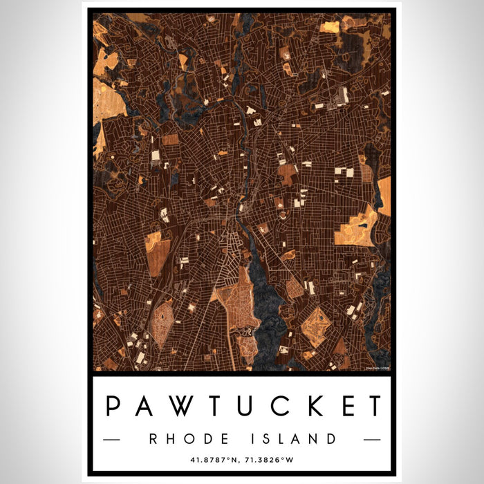 Pawtucket Rhode Island Map Print Portrait Orientation in Ember Style With Shaded Background