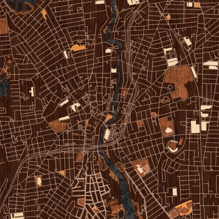Pawtucket Rhode Island Map Print in Ember Style Zoomed In Close Up Showing Details
