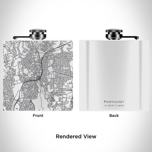 Rendered View of Pawtucket Rhode Island Map Engraving on 6oz Stainless Steel Flask in White