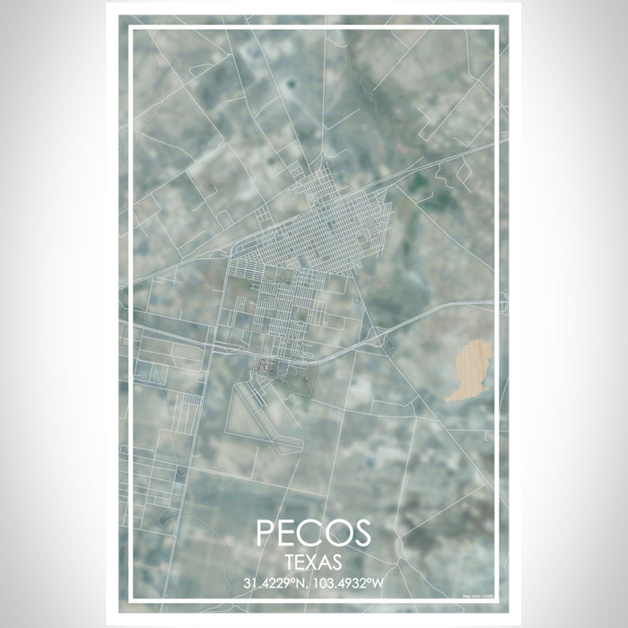 Pecos Texas Map Print Portrait Orientation in Afternoon Style With Shaded Background