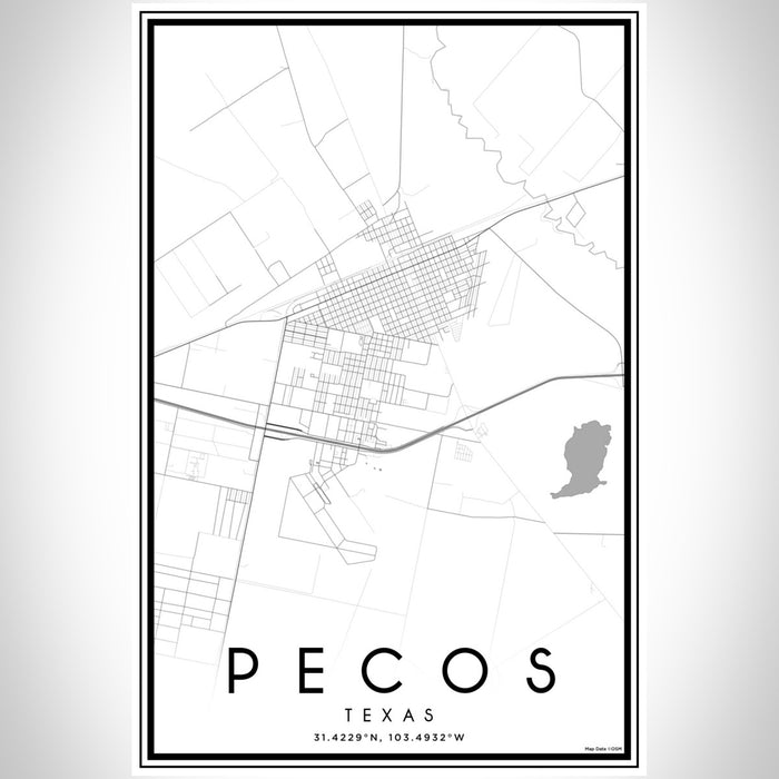 Pecos Texas Map Print Portrait Orientation in Classic Style With Shaded Background