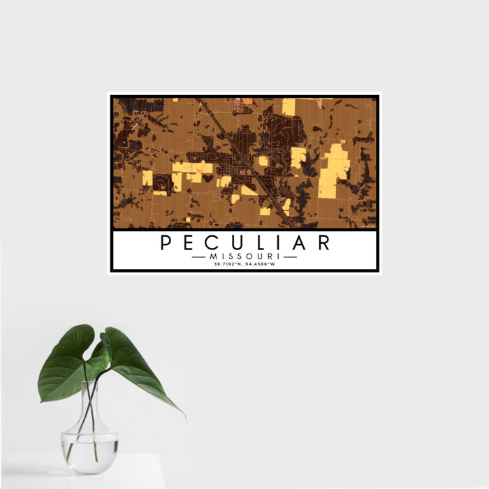 16x24 Peculiar Missouri Map Print Landscape Orientation in Ember Style With Tropical Plant Leaves in Water