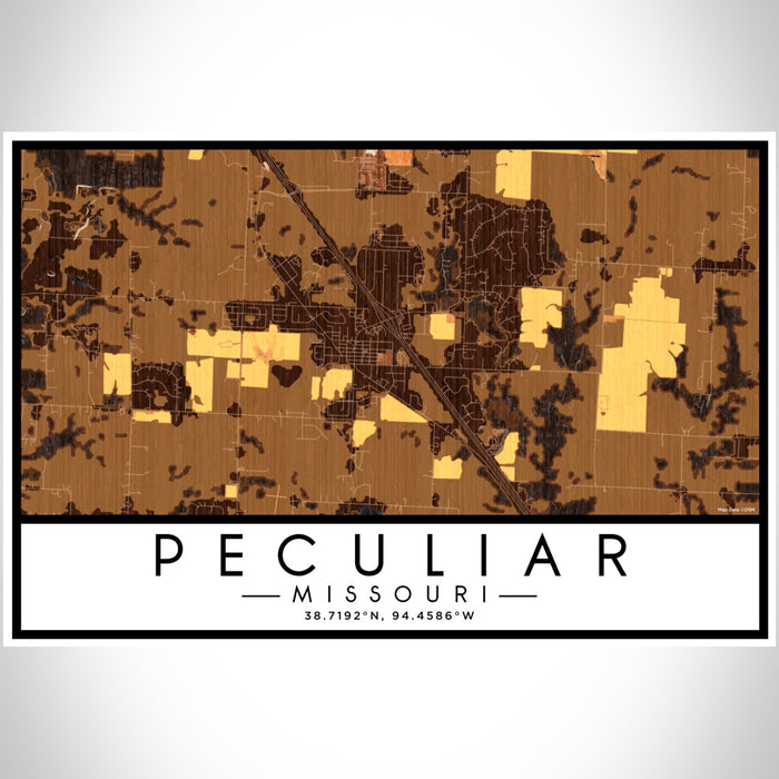 Peculiar Missouri Map Print Landscape Orientation in Ember Style With Shaded Background