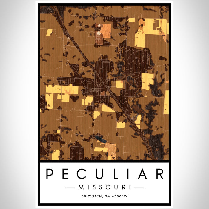 Peculiar Missouri Map Print Portrait Orientation in Ember Style With Shaded Background