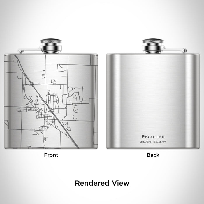 Rendered View of Peculiar Missouri Map Engraving on 6oz Stainless Steel Flask