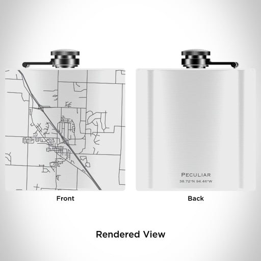 Rendered View of Peculiar Missouri Map Engraving on 6oz Stainless Steel Flask in White