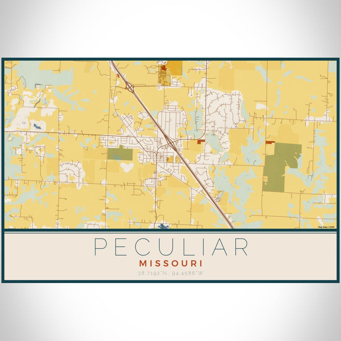 Peculiar Missouri Map Print Landscape Orientation in Woodblock Style With Shaded Background