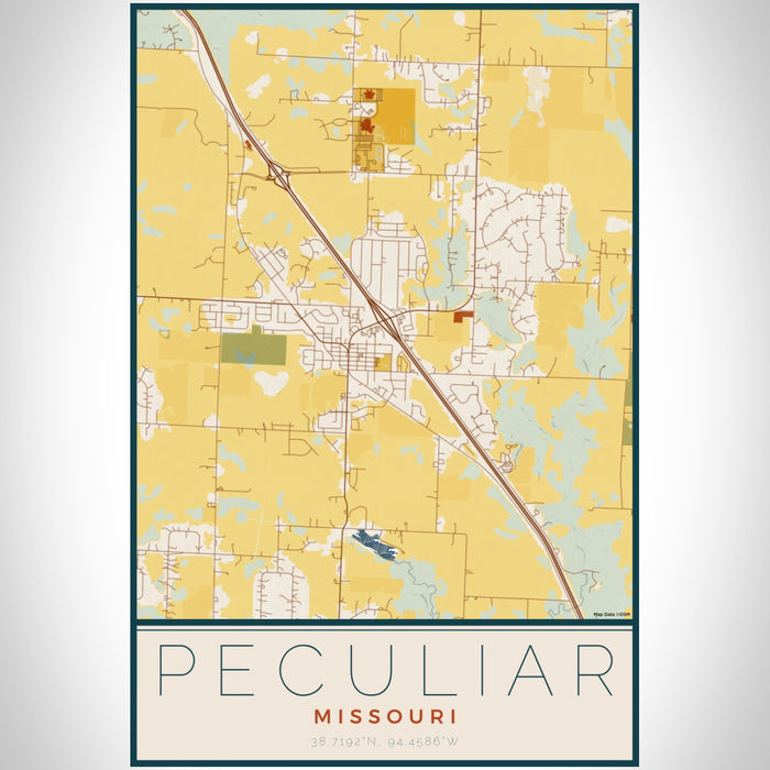 Peculiar Missouri Map Print Portrait Orientation in Woodblock Style With Shaded Background