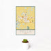 12x18 Pella Iowa Map Print Portrait Orientation in Woodblock Style With Small Cactus Plant in White Planter