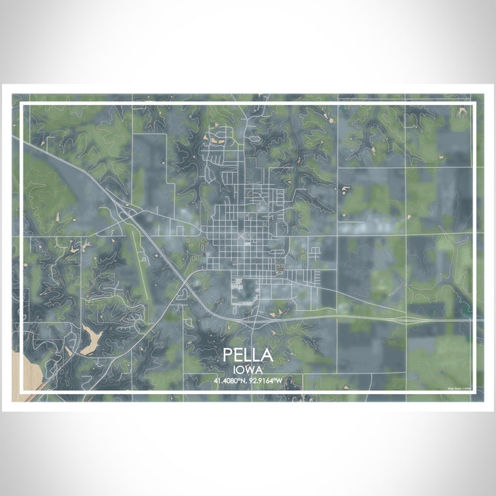 Pella Iowa Map Print Landscape Orientation in Afternoon Style With Shaded Background