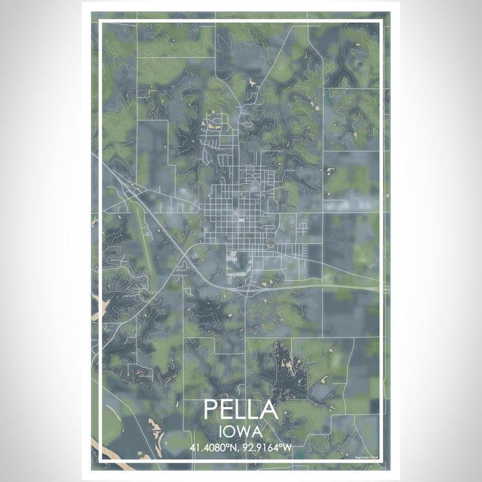 Pella Iowa Map Print Portrait Orientation in Afternoon Style With Shaded Background