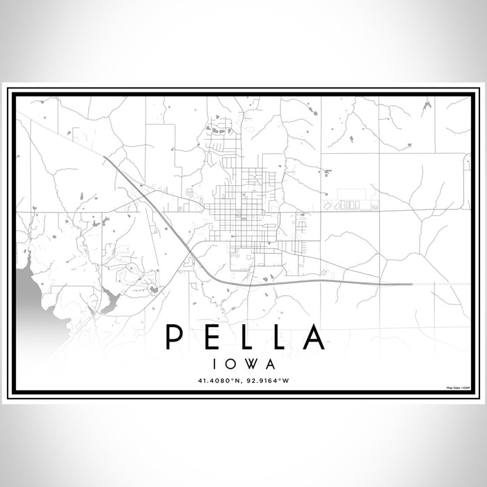 Pella Iowa Map Print Landscape Orientation in Classic Style With Shaded Background