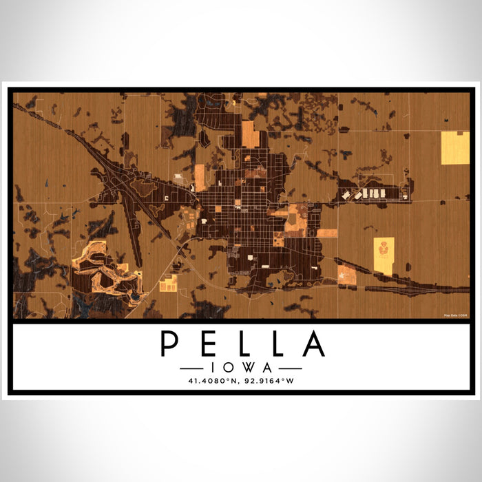 Pella Iowa Map Print Landscape Orientation in Ember Style With Shaded Background