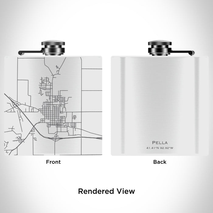 Rendered View of Pella Iowa Map Engraving on 6oz Stainless Steel Flask in White