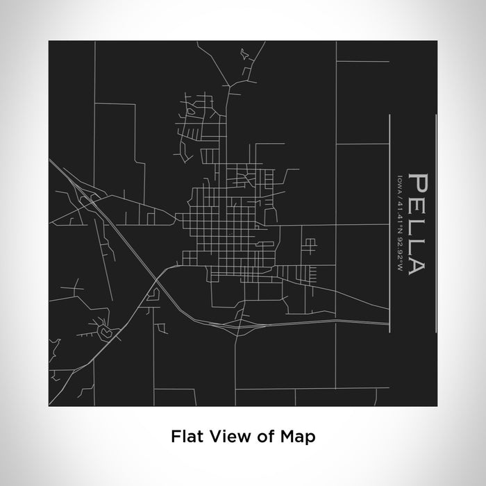 Rendered View of Pella Iowa Map Engraving on 17oz Stainless Steel Insulated Tumbler in Black