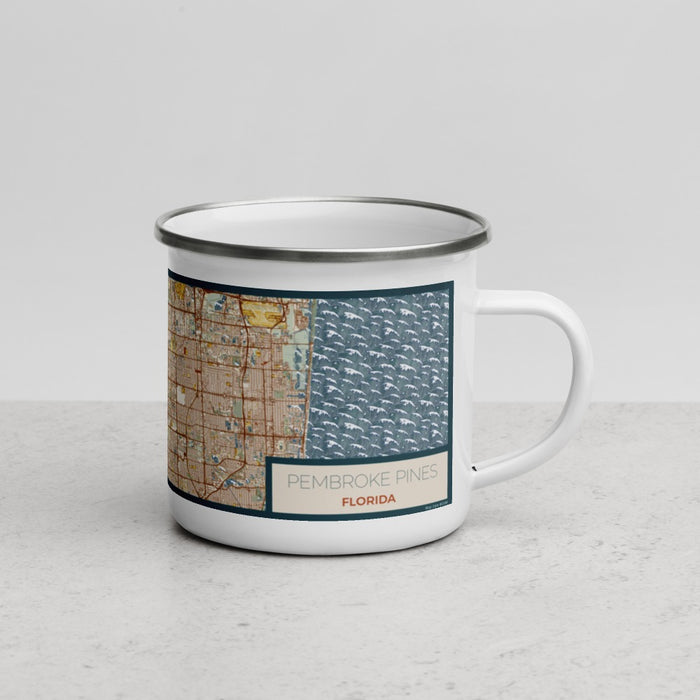 Right View Custom Pembroke Pines Florida Map Enamel Mug in Woodblock