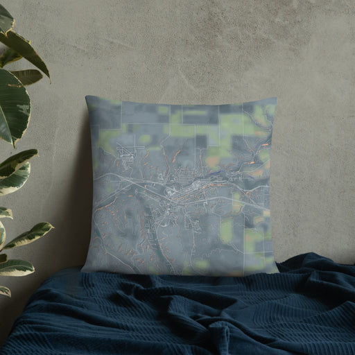 Custom Pendleton Oregon Map Throw Pillow in Afternoon on Bedding Against Wall