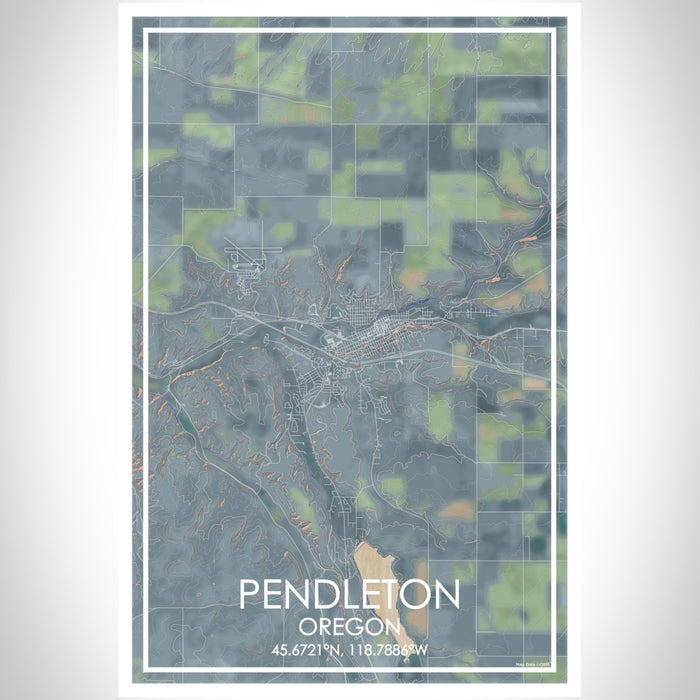 Pendleton Oregon Map Print Portrait Orientation in Afternoon Style With Shaded Background