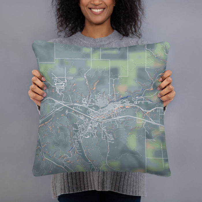 Person holding 18x18 Custom Pendleton Oregon Map Throw Pillow in Afternoon