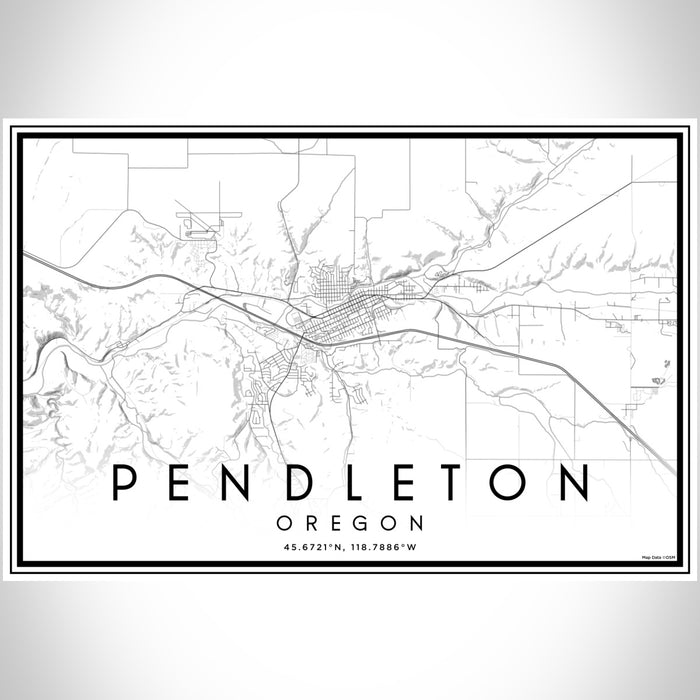 Pendleton Oregon Map Print Landscape Orientation in Classic Style With Shaded Background