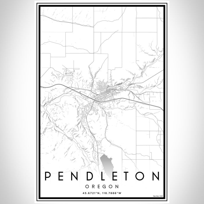 Pendleton Oregon Map Print Portrait Orientation in Classic Style With Shaded Background