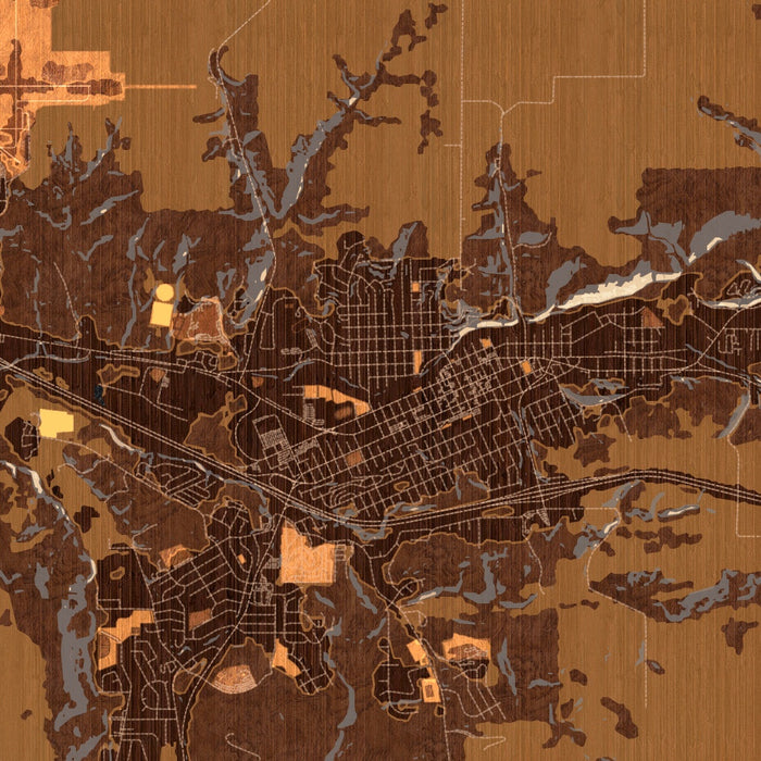 Pendleton Oregon Map Print in Ember Style Zoomed In Close Up Showing Details