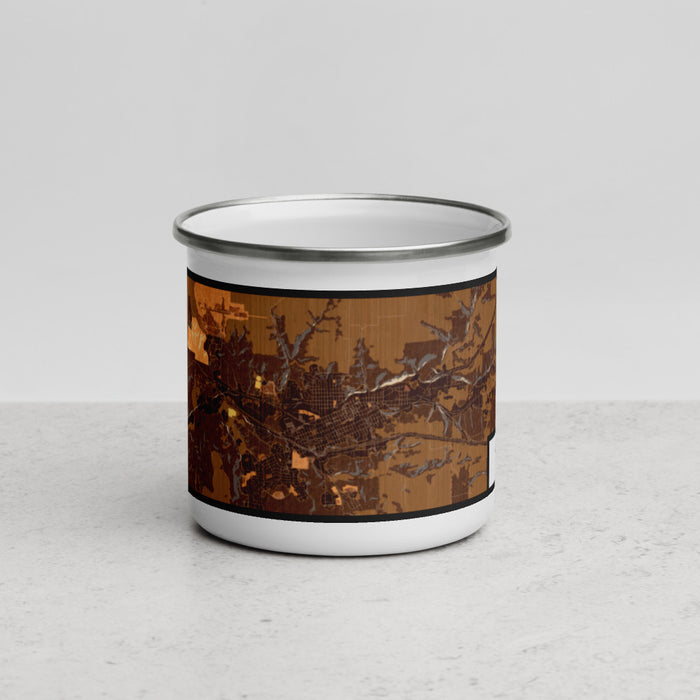 Front View Custom Pendleton Oregon Map Enamel Mug in Ember