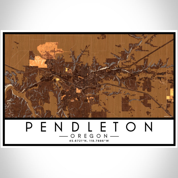 Pendleton Oregon Map Print Landscape Orientation in Ember Style With Shaded Background