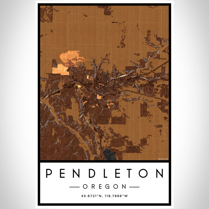 Pendleton Oregon Map Print Portrait Orientation in Ember Style With Shaded Background
