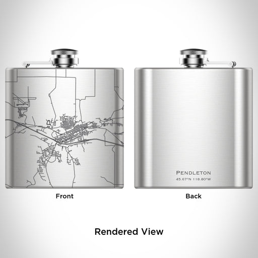 Rendered View of Pendleton Oregon Map Engraving on 6oz Stainless Steel Flask