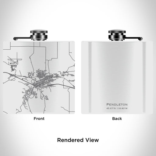 Rendered View of Pendleton Oregon Map Engraving on 6oz Stainless Steel Flask in White