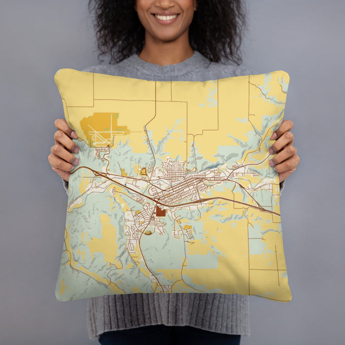 Person holding 18x18 Custom Pendleton Oregon Map Throw Pillow in Woodblock