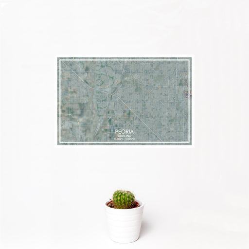 12x18 Peoria Arizona Map Print Landscape Orientation in Afternoon Style With Small Cactus Plant in White Planter