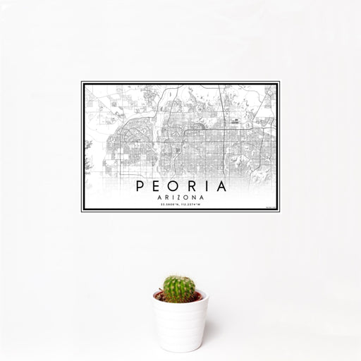12x18 Peoria Arizona Map Print Landscape Orientation in Classic Style With Small Cactus Plant in White Planter