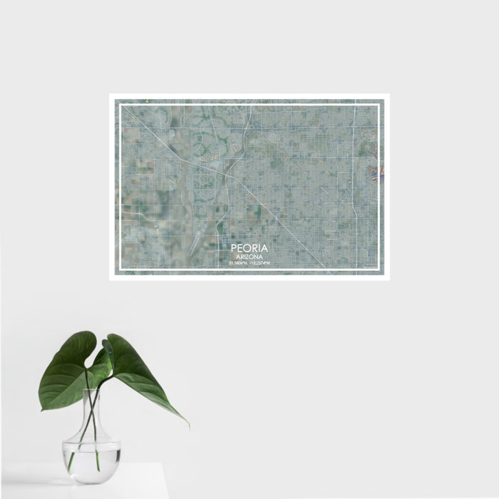 16x24 Peoria Arizona Map Print Landscape Orientation in Afternoon Style With Tropical Plant Leaves in Water