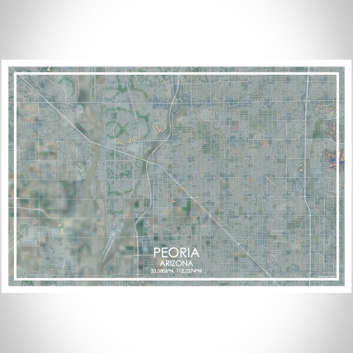 Peoria Arizona Map Print Landscape Orientation in Afternoon Style With Shaded Background