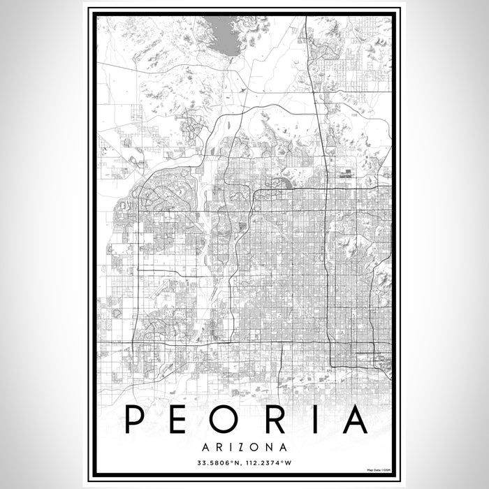 Peoria Arizona Map Print Portrait Orientation in Classic Style With Shaded Background